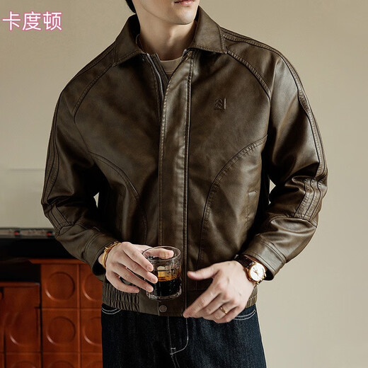 Kaduton 8XL leather jacket men's 2025 new autumn lapel casual retro motorcycle trend handsome PU leather jacket brown L