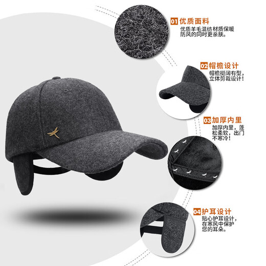 Red Dragonfly hat for middle-aged and elderly men, winter velvet thickened wool peaked cap for dad, grandpa and the elderly, ear protection baseball cap, wool blended ear protection style - black box, one size fits all, hat girth (56-60CM)