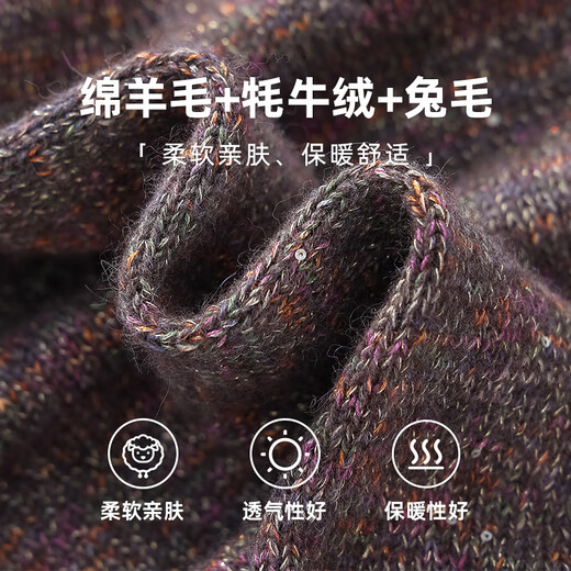 Qianbainian yak velvet simple round neck loose wool sweater for women autumn and winter new fluffy rabbit fur soft warm top gray coffee F