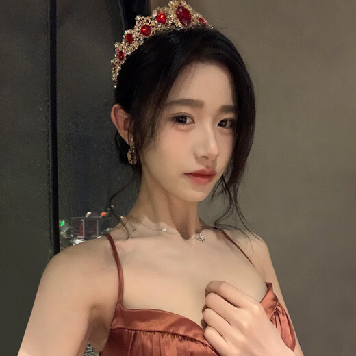 Aoyanlai light luxury princess 18th birthday crown bride ruby crown headband head role-playing earrings hair single product retro palace crown