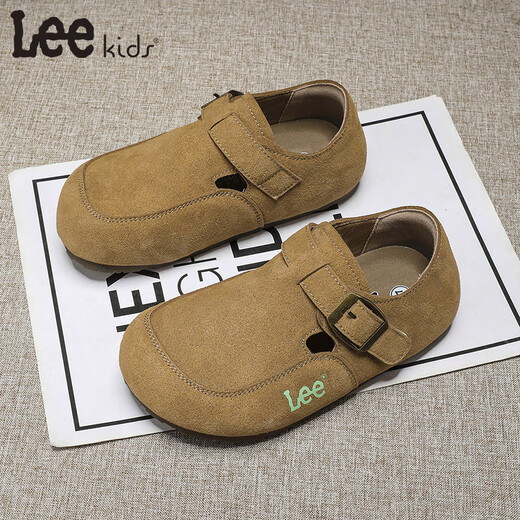 LEE KIDS Children's Shoes Autumn New Children's Wear-Resistant Casual Shoes for Boys and Adults One-Piece Birkenstock Shoes Soft-soled Leather Shoes for Girls Camel 26 Recommended Foot Length 160mm