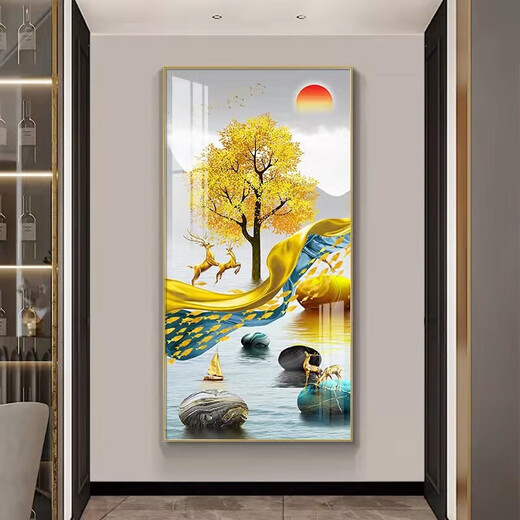 JD Logistics Entrance Decoration Painting Fu Character Background Wall Hanging Painting New Chinese Style Living Room Entrance Mural Hong Fu Qitian (Aluminum Alloy Frame) 70*140-Crystal Porcelain Film Black Frame