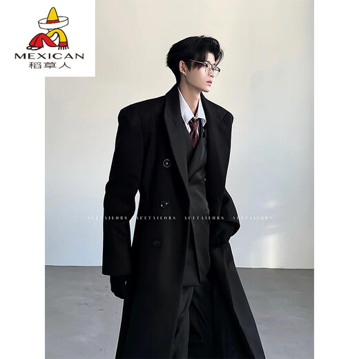 Scarecrow (MEXICAN) British-style black shoulder-padded godfather coat for men in spring, autumn and winter, mid-length cleanfit shoulder windbreaker jacket black upgraded style M (suitable) 100-115Jin Jin is equal to 0.5 kg