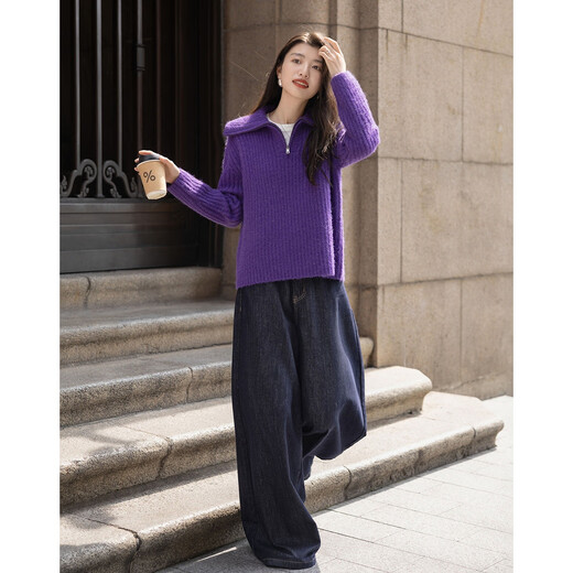 Demana Secret of Warmth Winter Simple Half-Zip Lapel Sweater Loose Sheep Wool Sweater Women's Top