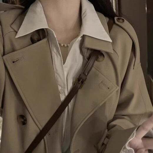 Luge Li Windbreaker Jacket Women's Khaki Spring and Autumn Women's 2025 New Small Korean Style Autumn Coat Mid-Length Khaki Windbreaker S