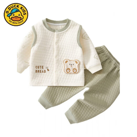 G.DUCKKIDS little yellow duck baby underwear set quilted clothes autumn and winter split high-waisted baby pajamas children's home clothes set green suspender bear 66 cm