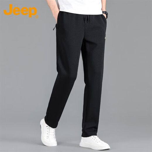 Jeep (JEEP) casual pants for men in autumn and winter, loose, trendy, versatile straight pants, men's sports pants, black 2XL