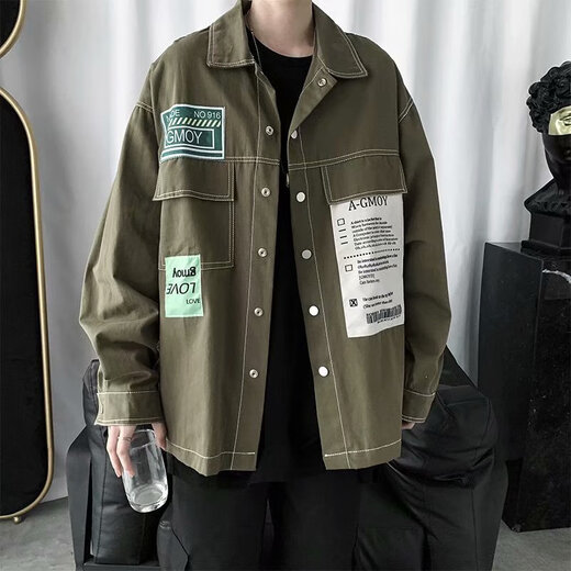 Ye Yuchun Autumn Japanese Spliced ​​Men's Denim Jacket Fashion Student Korean Style Shirt Teen Loose Working Jacket L15885 M (90-105Jin[Jin equals 0.5 kg])