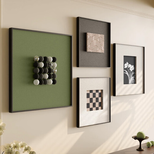 SHANSHUIYAN three-dimensional sandstone living room decoration painting 2025 new sofa background wall hanging painting retro style high-end combination mural abstract art A 60*60cm+40*40cm*2+50*50cm style black (brushed aluminum alloy frame) three-dimensional model three-dimensional double-layer sandstone + three-dimensional small ball