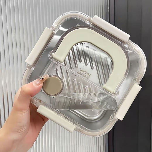 Portable handle, thick stainless steel crisper with lid, sealed refrigerator storage box, outdoor lunch box, capacity is not false, extra large 2500ML, cream white