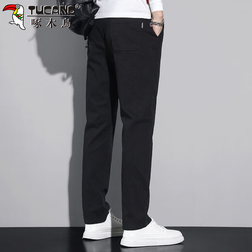 Woodpecker (TUCANO) pants men's autumn and winter straight casual pants men's loose sports trend versatile trousers black 32