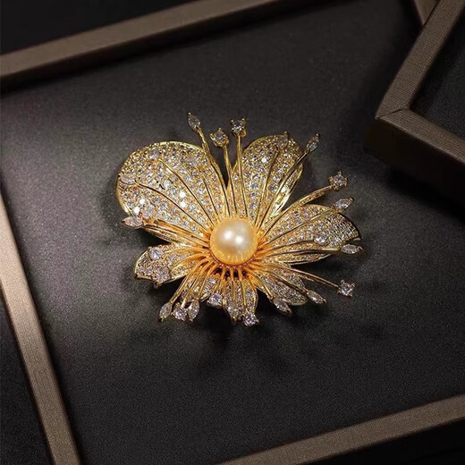 BJYL temperament brooch high-end exquisite fashion dinner corsage high-end light luxury suit coat pin clothing accessories women's gold flower brooch