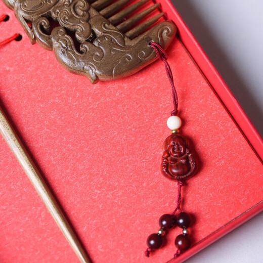 Wedding gift comb golden nanmu small-leaf nanmu comb set couple lovers elders gift new style simple and elegant golden nanmu comb set box