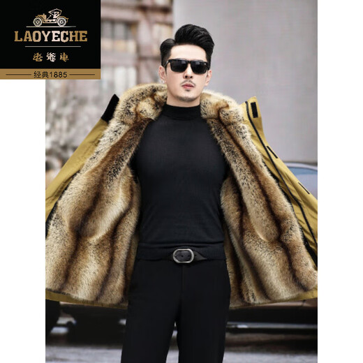 Classic car mid-length loose parka men's winter coat with velvet and thickening 2025 new mink liner dad jacket orange (sleeves with fur) removable liner 4XL 180 to 200Jin Jin equals 0.5 kg