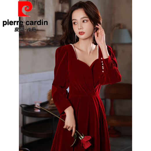 Pierre Cardin Toast Wear Bride Autumn Winter Wedding Dress Back Home Can Wear Dress Engagement Red Dress Women Red Model S