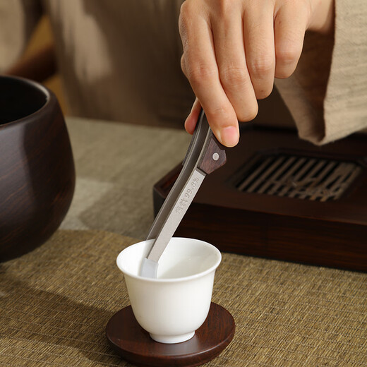 Bifa pure titanium tea clip tea spoon tea making tools tea set accessories high-end ebony tea cup tweezers cup washing holder tea set Ebony wood combined with pure titanium - curved handle tea clip + bamboo handle tea spoon