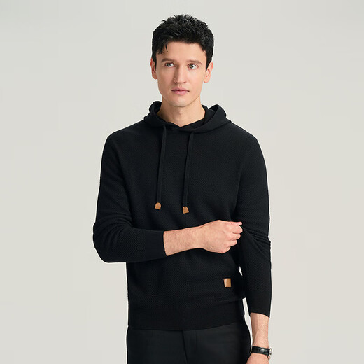 JODOLL Pineapple Pattern Hooded Sweatshirt Men's Daily Stretch Warm Sweater Casual Soft Knitted Wool Sweater Black L 50