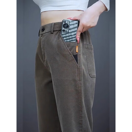 Woodpecker elastic waist casual pants for men in autumn and winter, plus velvet and thickening, middle-aged men's loose straight elastic sports long pants gray regular 33 recommended 145-155 Jin Jin equals 0.5 kg