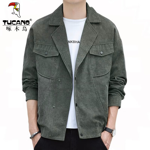 Woodpecker (Tucano) Traje de cuello de trabajo Jacket Men's Chaqueta de moda Marca de collar cubana Camaroy de collar Sólido 2025 Autumn New Style Military Green XL (recomendado 125-140Jin [Jin es igual a 0.5 kg])