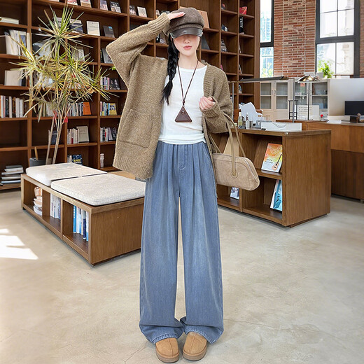 Yi Shangmei plus velvet jeans for women autumn and winter 2025 new thickened small high waist slim straight casual wide leg pants