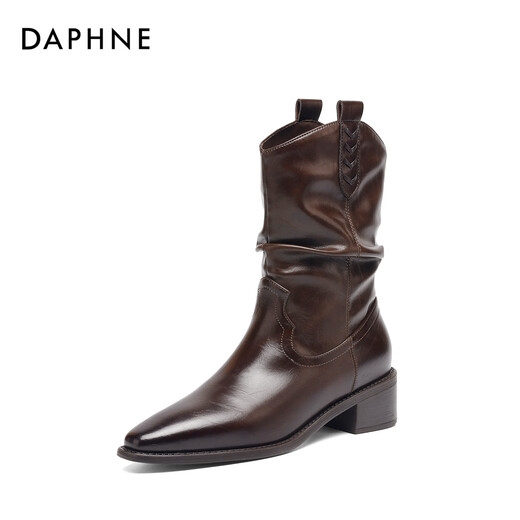 Daphne pointed toe short boots new retro Maillard Western cowboy boots 4025605011 brown 36