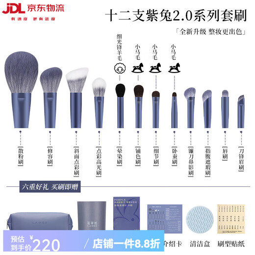 LADES/LADES Purple Rabbit 12 Makeup Brush Set Eyeshadow Powder Blush Brush Soft Hair Makeup Brush Tool Eye Brush Animal Hair Purple Rabbit Brush Set 12 Other Materials