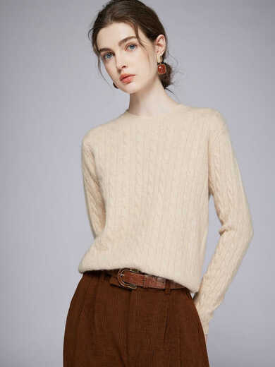 SENLIYA International Light Luxury High-End Cashmere Sweater 25 Pairs Thickened Cashmere Sweater Women's Pullover Solid Color Round Neck Twist Sweater Women Warm Cloud White M