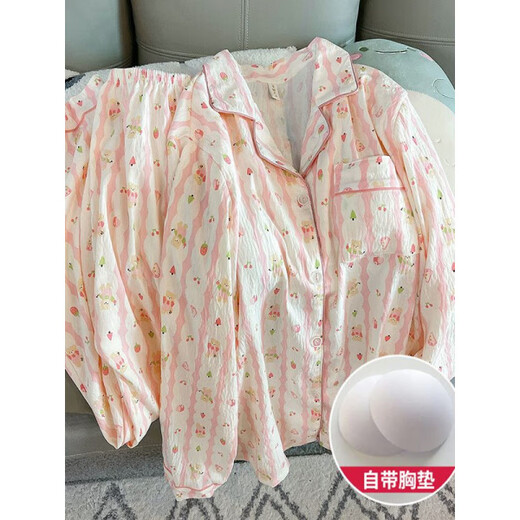 
Victoria's style with chest pads, large size pajamas for women in spring and autumn cloud cotton long sleeves sweet and cute girl's home clothes two-piece set with chest pads-9904 polka dot bear [long sleeves + long trousers XL [110-130Jin [Jin equals 0.5 kg]]