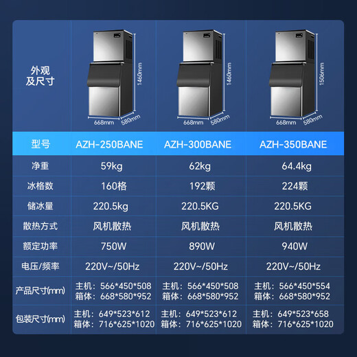 AUCMA ice machine large commercial split ice machine large capacity cube air-cooled ice machine large ice tray ice cube milk tea shop bar KTV fully automatic ice machine water-cooled daily output 550kg AZH-316BANE