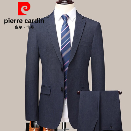 Pierre Cardin Wool Suit Men's Autumn and Winter New Business Casual High-end Suit Two-piece Set No-Iron Middle-aged Suit 2391 Black Vertical Strips 2XL (185) - Recommended weight 165-175 Jin Jin equals 0.5 kg
