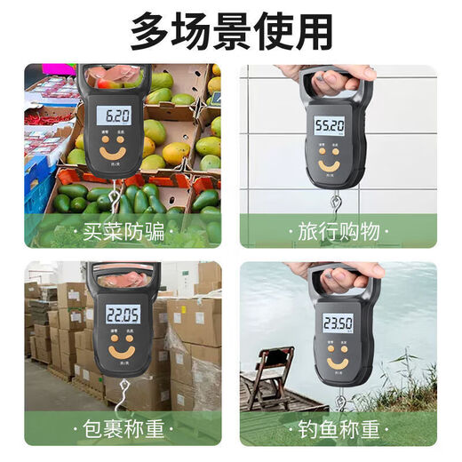 【张晨光代言】手提电子秤手提秤便携式高精度家用快递称弹簧秤称重食物行李称钓鱼用称 长续航充电款黑色50公斤-精度5克