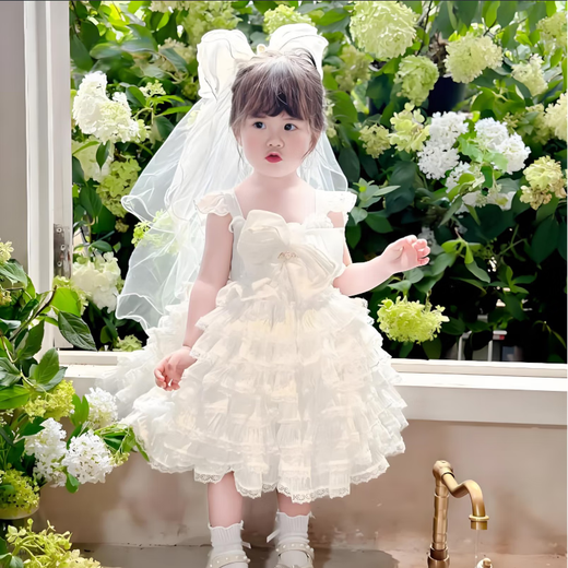 Fan Shengyu Children's Veil Girl Princess Dress Bow Tiara Birthday Hairpin Baby Flower Girl Hair Accessory Girl Hairpin Wedding Dress Bow Veil-50cm