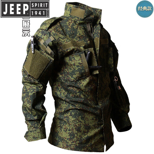 JEEP SPIRIT Jeep Russian camouflage soft shell jacket suit men's spring and autumn outdoor fishing windproof tactical clothing tough guy ACU Russian camouflage clothing + hat belt 2XL (181-195Jin Jin equals 0.5 kg)