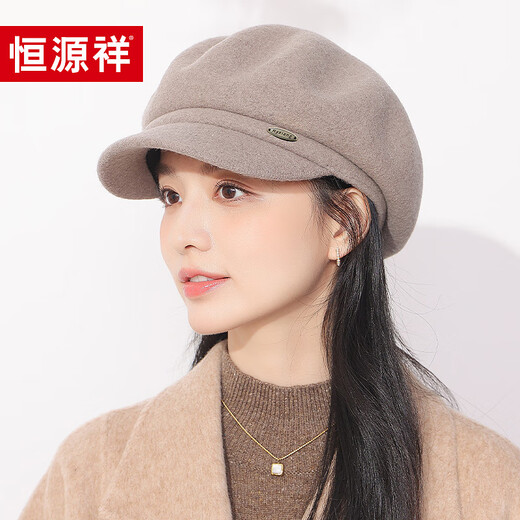 Hengyuanxiang beret women's autumn and winter new style wool retro versatile Japanese bud painter hat octagonal hat Chinese Valentine's Day birthday gift black one size 54-60cm