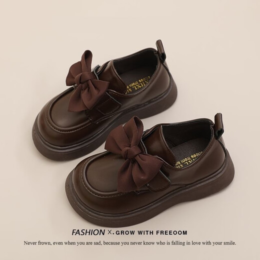 G.duck2025 Xiaoxiangfeng girls children's princess leather shoes new children's shoes spring and autumn girls spring single shoes baby British dark brown upgraded version 27 inner length 16.6 cm