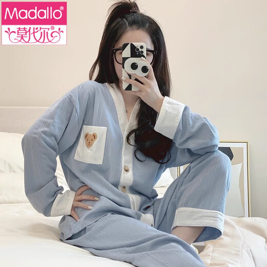 莫代尔睡衣女春秋季纯棉长袖简约女士宽松夏天感家居服套装秋冬新款 3882 L 【95-120斤】