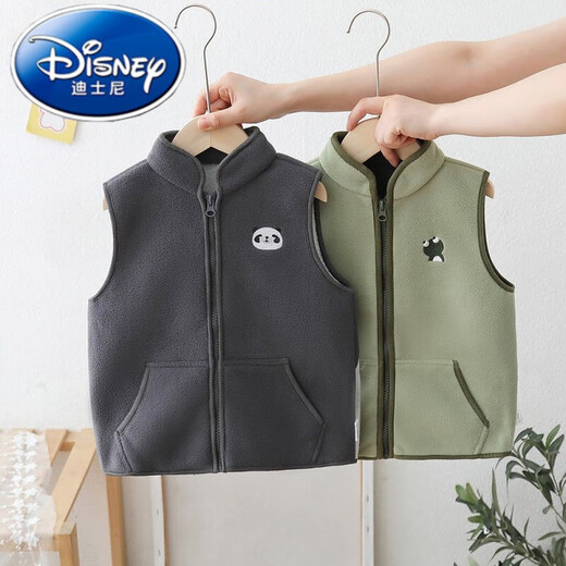 Disney children's velvet vest autumn and winter new style medium and large children's polar fleece vest jacket boys and girls warm green 110 recommended height 100-110cm