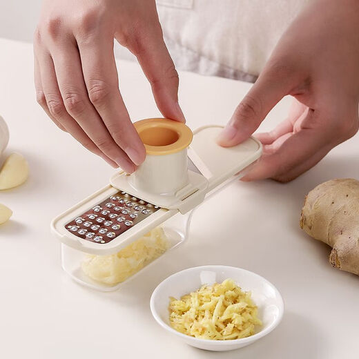 LZJV ginger and garlic grinder three-in-one potato slicer household ginger paste garlic shred multi-functional garlic pounding and vegetable cutting artifact zero-damage fingertip hand protection design green grater + slicing + grinding
