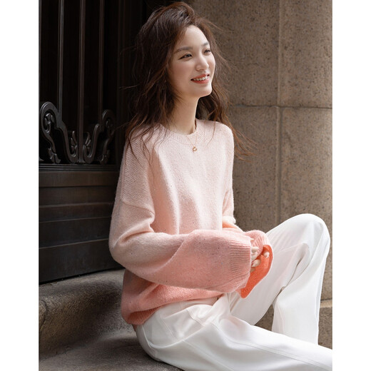 Demana Tyndall hanging dye gradient autumn sheep wool sequin yarn round neck loose temperament sweater women's top