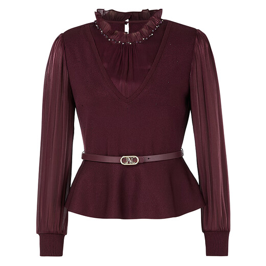 NAERSI (NAERSI) show same style NAERSI acetic acid temperament dress women's 2025 autumn new commuter fashion skirt dark red - top L