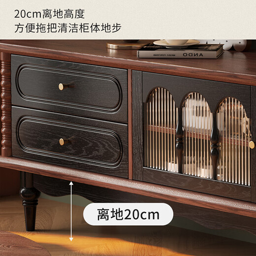 Armonía dujiang francés retro gabinete de televisión de madera sólida Coffee Coffee Coffee Combinación Medieval Sala Sala de estar Gabinete de almacenamiento de 2 Minoson Color de nogal + Black Retro