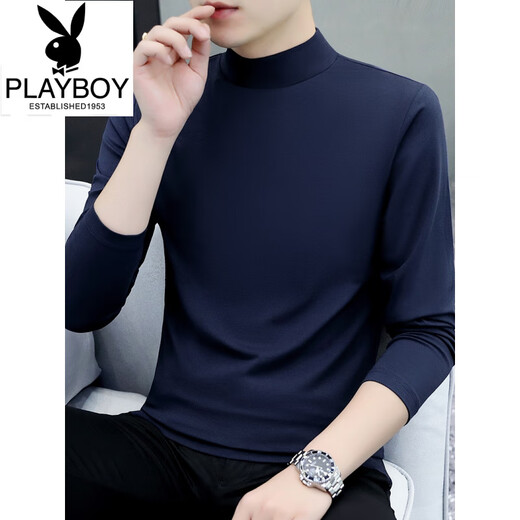 Playboy (PLAYBOY) 2025 new cotton autumn and winter half turtleneck bottoming shirt men's slim fit long-sleeved T-shirt mid-collar men's autumn clothes YPT192 black half turtleneck M recommended 100-115Jin Jin equals 0.5 kg