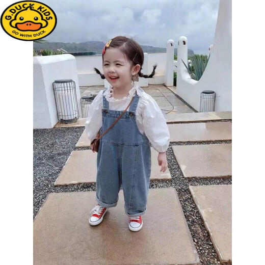 Детские комбинезоны G.duck, новинка 2024 года, весенне-осенние повседневные джинсы для девочек, детские свободные штаны, модные синие джинсовые комбинезоны в корейском стиле, 90 см