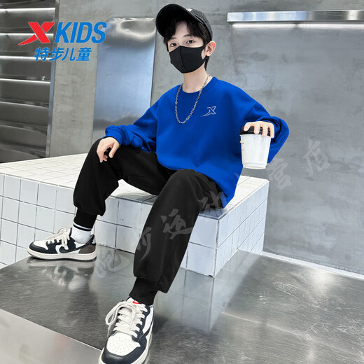 Xtep children's sports suit autumn and winter plus velvet to keep warm, loose and versatile, boys and girls, medium and large children's sweatshirt and sweatpants two-piece set, royal blue + leggings, regular style 140 cm Xtep children's sports suit autumn and winter plus velvet to keep warm, loose and versatile, boys and girls, medium and large children's sweatshirt and sweatpants two-piece set, royal blue + leggings, regular style 140 cm