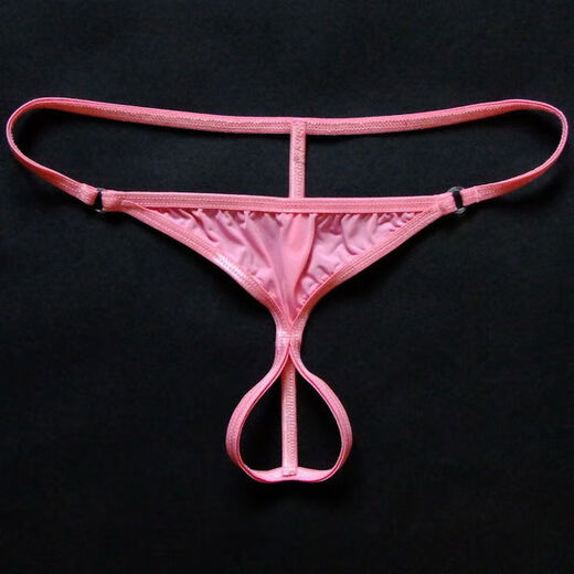 Sexy underwear for men, ay hollow open thong men's low-waist transparent open crotch T-pants underwear black S