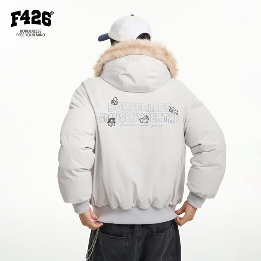 F426 national fashion brand winter new casual loose hooded simple fur collar Velcro cotton jacket navy blue M