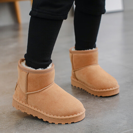 Pull back children's snow boots winter style girls' shoes boys' warm plus fleece cotton shoes WBNJS0375 camel 36