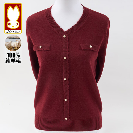 Jintu brand 100% pure wool sweater 2025 autumn and winter new style middle-aged women's mother's sweater fashionable knitted sweater top gray 100 pure wool L recommended 90-105Jin Jin equals 0.5 kg