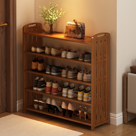 Bamboo Yijia Corridor Entrance Sturdy and Durable Shoe Rack Multi-Function Shoe Storage Rack Retro Multi-layer Small Narrow Dormitory Under Table Shoe Cabinet Brown 6-Layer 80