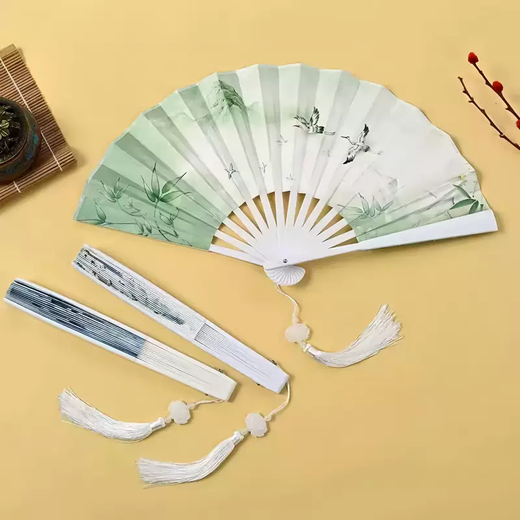 Yusen Yi Hanfu Fan Boys' National Style 8-inch Plastic Fan Tassel Pendant National Fashion Folding Fan Children's Silk Cloth Ancient Style Unbreakable Youfeng Laiyi